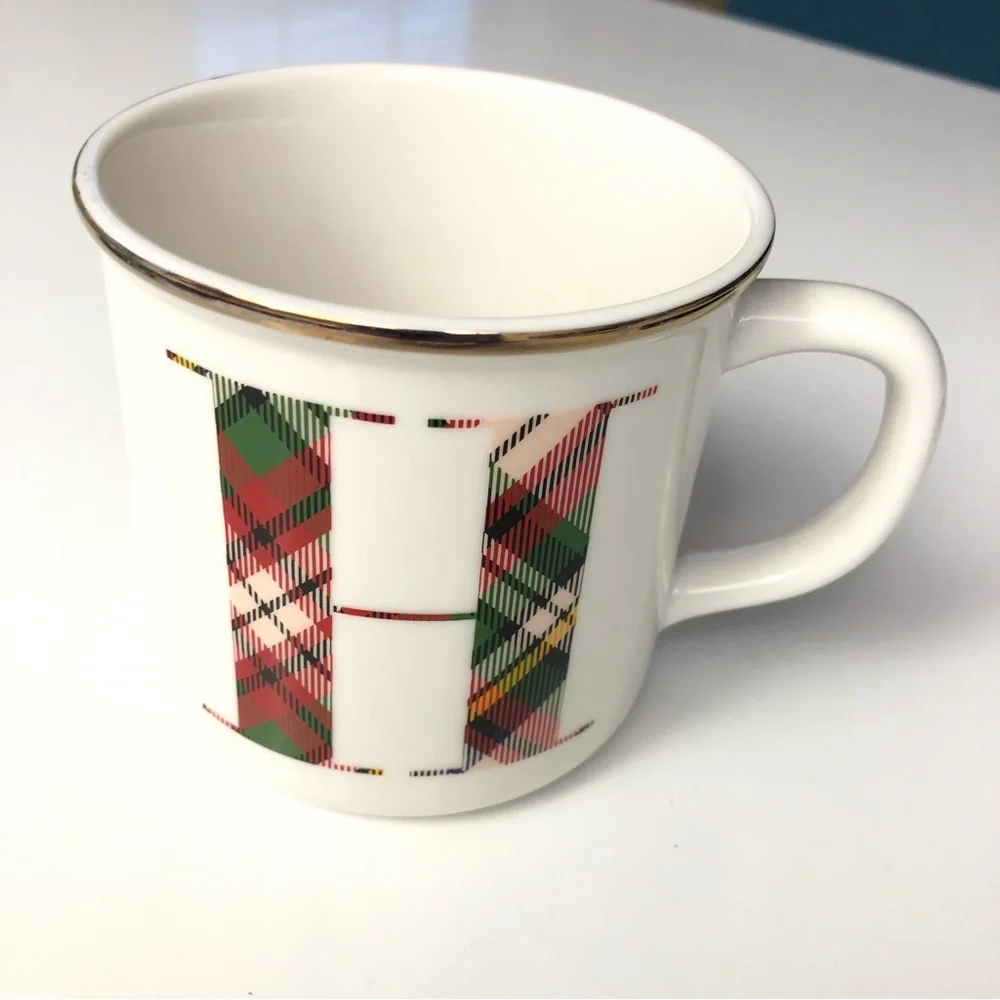 Pottery Barn Plaid Initial H Mug